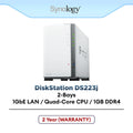 Synology DS223j NAS DiskStation 2-Bays NAS with Quad Core CPU, 1GB Memory