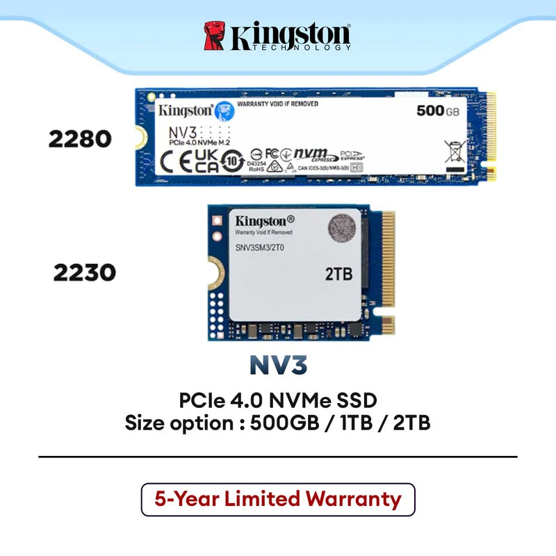 Kingston M.2 NV3 NVMe PCIe Gen 4x4 M.2 2280 / 2230 SSD Solid State Drive For PC / Console (500GB/ 1TB/ 2TB)